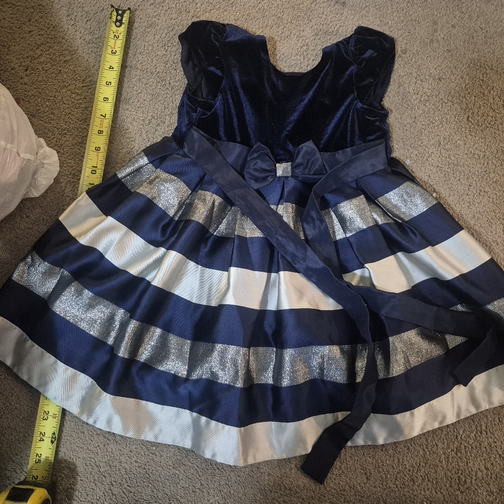 Source Unknown Navy and Silver Striped Formal Kids Dress